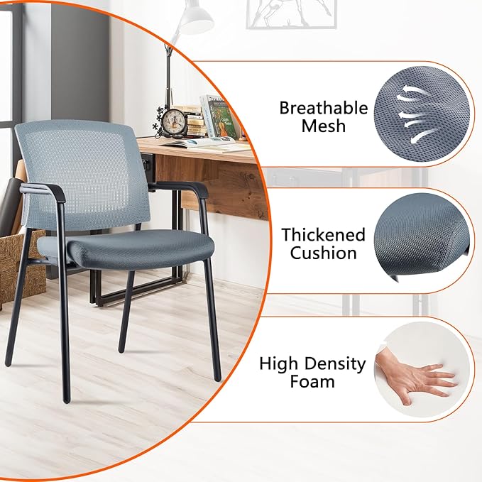 CLATINA Grey Stacking Chairs Stackable Waiting Room Chairs with Armrest, Mesh Office Reception Guest Chair for Home Desk Conference Lobby Church Medical Meeting Training Ergonomic, Set of 8