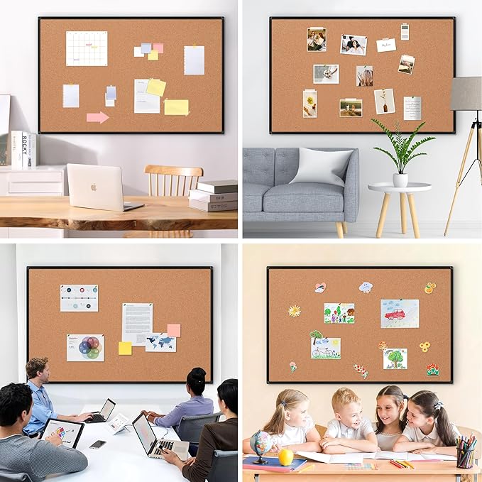 Board2by Extra Large Cork Bulletin Board 60" X 48", Black Aluminum Framed 5'x4' Corkboard for Wall, Wall Mounted Notice Pin Board with 18 Push Pins for School, Home & Office