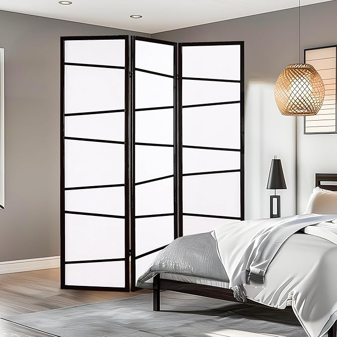 NicBex Room Divider 3 Panel Room Dividers with Heavy-Duty Rice Paper Partition Room Dividers and Folding Privacy Screens Wall Divider for Home, Office, Room Separation,51"W x 2"D x 71"H, White+Black
