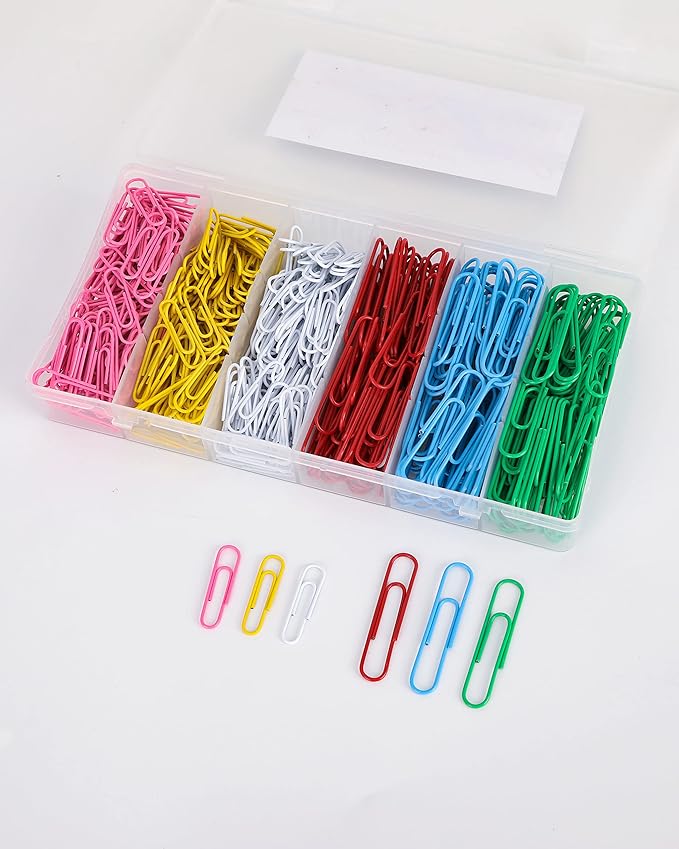 PAPERPAL Paperclips for Office School & Personal Use, Duo Size Vinyl Coated Paper Clip (2" & 1-2/7"), 540 Large & Medium Size Paper Clips (360 in No.1 Size, 180 in Jumo Size), Assorted Color