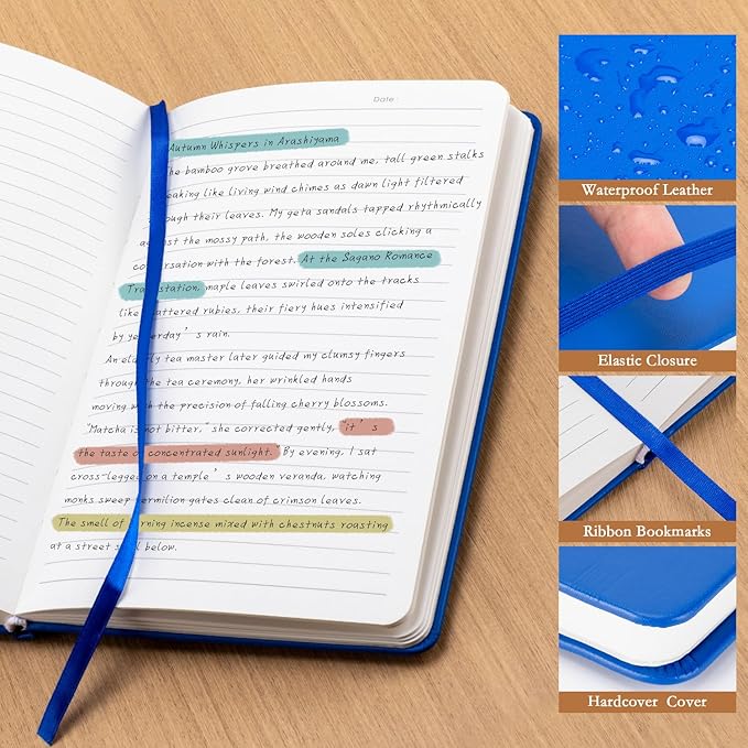 deli 6-Pack Blue Lined Journal Notebook, 160 Pages Hardcover Writing Notebook, A5 (5.5"x8.2") College Ruled Notebook for Office, School, Work Notes
