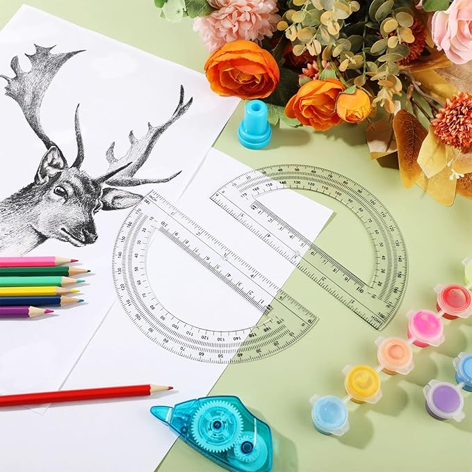 Zonon 50 Pieces Plastic Protractors Bulk Classroom Clear Math Protractors 180 Degrees 6 Inch for Geometry Student, Angle Measurement, Students Back to School Supplies Office Supplies