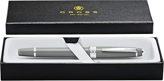 Cross Bailey Light Refillable Rollerball Pen Presented in a Everyday Gift Box - Medium Point, Black Ink, Polished Gray
