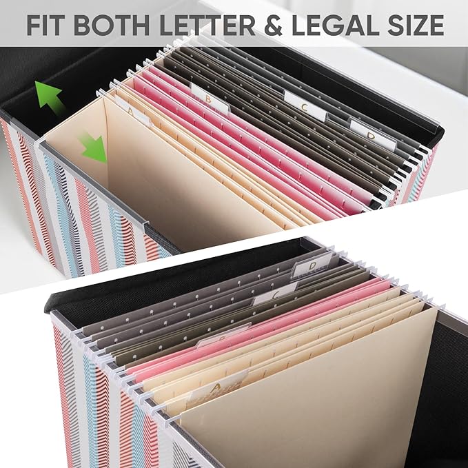 BALEINE File Organizer Box with Lid, Collapsible File Folder Organizer with Plastic Slide, Hanging File Folder Box for Office Document Storage (1 Pack, Color Stripe)