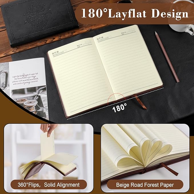 Leather Journal Notebook,300 Pages Hope Tree Softcover Lined Notebook for Women Men,300 Travel,Business,Work,Office,School Note Taking,5.7'' X 8.3''(brown)