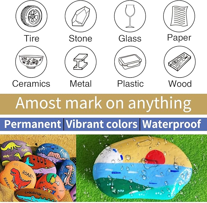 White Paint Pens Permanent Paint Markers - 24 Pack Oil Based Marking Pens, Medium Point, Quick Drying and Waterproof for Rock Painting Car Tyre Metal, Plastic, Canvas, Wood, Glass