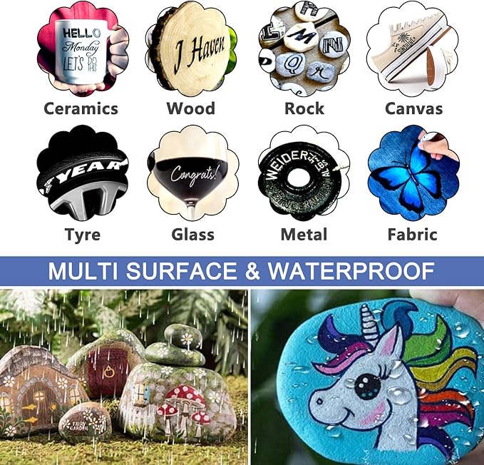 TFIVE Paint Markers Pens Set, 28 Color Oil-Based Permanent Paint Marker, Medium Tip, Quick Dry and Waterproof Pen for Rock Painting, Ceramic, Wood, Fabric, Plastic, Canvas, Glass, Mugs