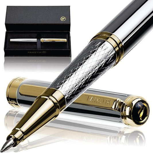 Silver&Gold Luxury Rollerball pen (Made In USA) fancy gift set for women, Real 24K Gold Plating, Professional executive pen gift set for men (Lux Rollerball Silver-Gold)