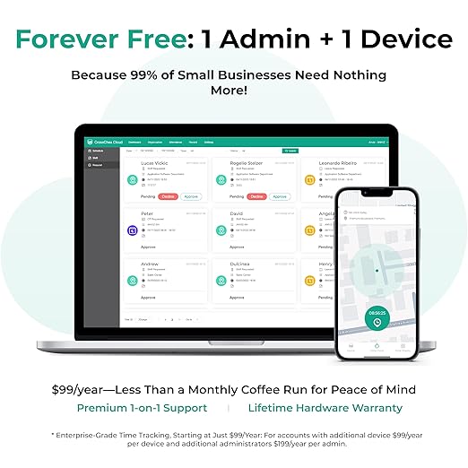 ANVIZ Time Clocks for Employees Small Business - CX2 Fingerprint Biometric Clock in and Out Machine - Forever Free Cloud Software, White