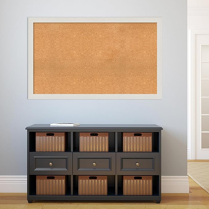 Amanti Art Natural Cork Board for Wall, 31x51 Vision Board with White Frame, Oversize Corkboard Office Decor for Home Organization, Country Rustic Corkboard Pinboard to Display Items for Home