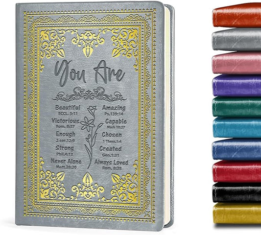 Grey A5 Lined Leather Journal Notebook,Inspirational Christian Gifts Hardcover Executive Notebooks for Men Women,200 Pages 100 Gsm Thick Ruled Paper Daily Diary for School,Family ,Friends,Work (You Beautiful Grey)