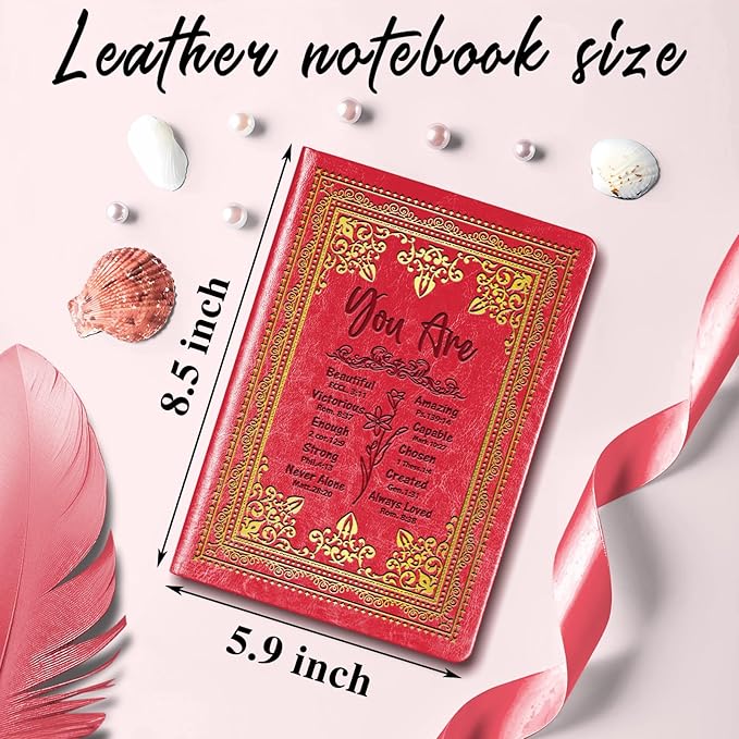 Red A5 Lined Leather Journal Notebook,Inspirational Christian Gifts Hardcover Executive Notebooks for Men Women,200 Pages 100 Gsm Thick Ruled Paper Daily Diary for School,Family ,Friends,Work (You Beautiful Red)