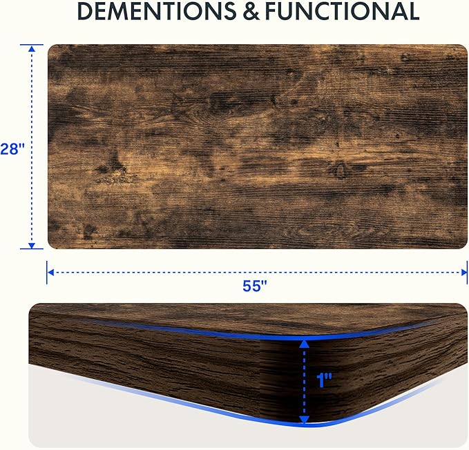 FLEXISPOT EN2 Whole-Piece Standing Desk with Clamp Power Strip, 55 x 28 Electric Stand Up Height Adjustable Desk with Cable Management (White Frame + 55" Rustic Brown Desktop, 2 Packages)