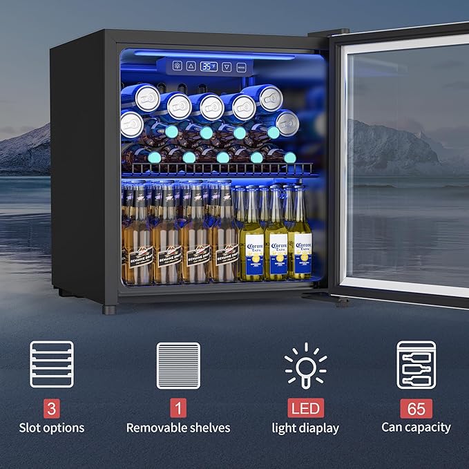 Beverage Refrigerator and Cooler, Freestanding Drink Dispenser for Soda Beer or Wine,70 Can Mini Fridge with Glass Door,Digital Temperature Control,Home, Bar, Office (Silver 1.78 Cu,Ft)
