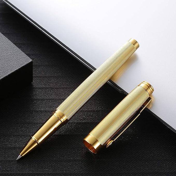 Rollerball Pen for Men Women Luxury Metal Executive Pens Home Office Use with 2 Extra Refills Black Ink 0.7mm G2(gold)