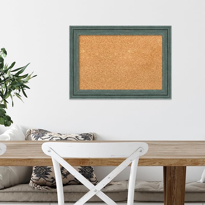 Amanti Art Natural Cork Board for Wall, 15x21 Vision Board with Blue Wood Frame, Small Corkboard Office Decor for Home Organization, Country Rustic Corkboard Pinboard to Display Items for Home