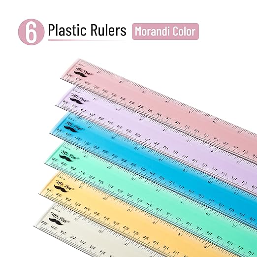 Mr. Pen- Plastic Rulers, 12 Inch, 6 Pack, Morandi Colors, Metric & Imperial, Clear Ruler Set