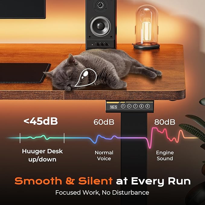 Huuger 55 x 28 Large Electric Standing Desk, Height Adjustable Computer Desk, 27.6" Deep Desktop, Stand up Gaming Office Desk with 2 Hooks, 3 Preset Heights, for Home Office, Rustic Brown