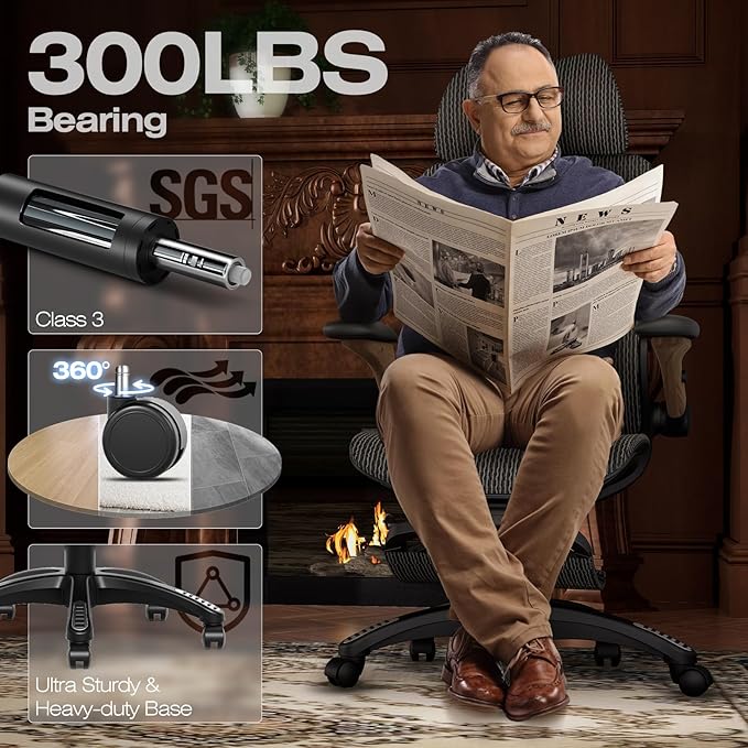 ELABEST X100 Ergonomic Office Chair with Footrest, Big and Tall Home Desk Chair with 5D Flip-Up Arms, Adjustable 5D Lumbar Support,High Back Rolling Computer Chair, Swivel Mesh Chairs (Library Oak)