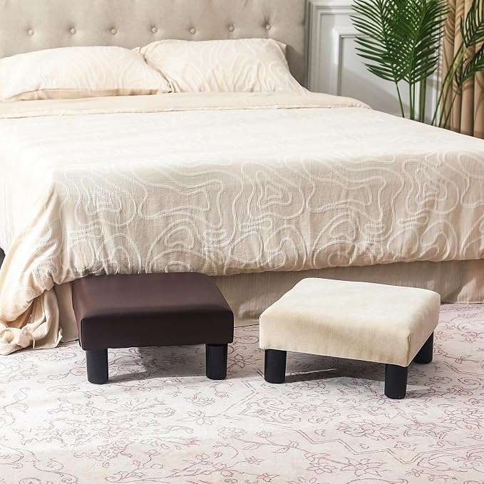 Joveco Small Foot Rest Stool Ottoman, 15" Fabric Square Footstool Upholstered Footrest for Chair, Under Desk, Office, Living Room, Wheat