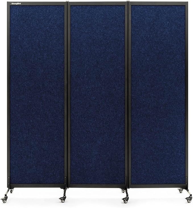 Upgrade Version Room Partition and Divider, Freestanding Rolling Dividers with Wheels,Office Privacy Screen Divider Wall,Classroom Felt Dividers,6'L* 6'7"H,3 Panel,Blue