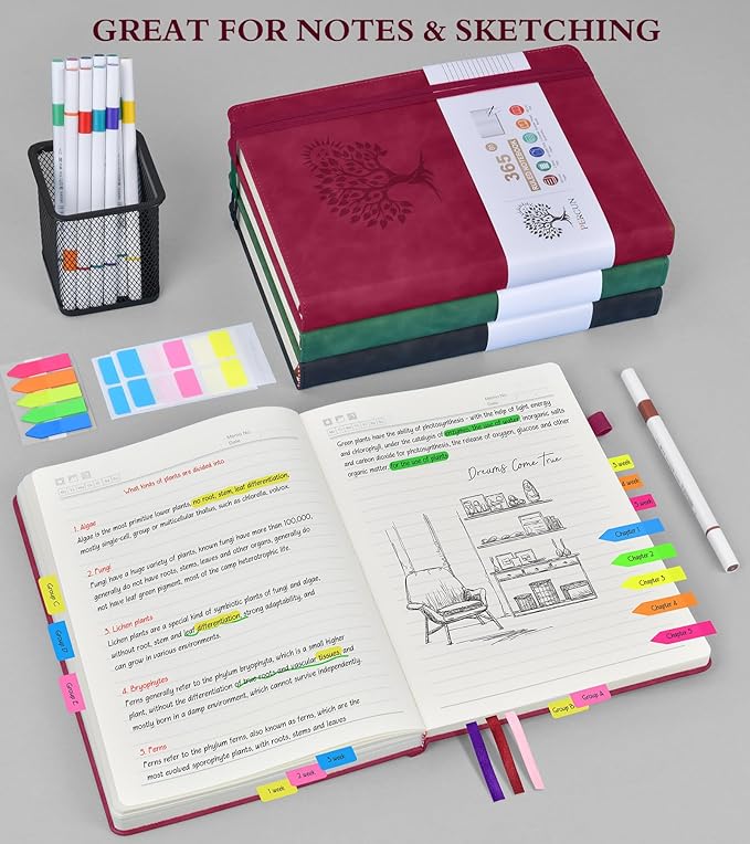 A4 Lined Journal Notebook，365 Page Large Leather Journals for Writing Women Men，Hardcover Notebook with 100Gsm Thick Pages for Travel，Work，School，College Ruled, Daily Diary (8.5" x 11.4")