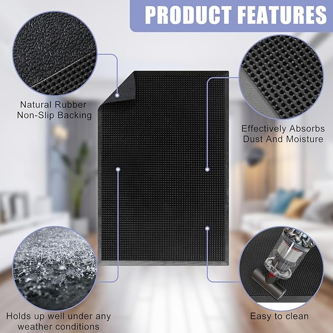 Kuyal Front Door Mat, 3'x4' Outdoor Entrance Mat, Winter Non-Slip Waterproof Outside Entrance Mats, Heavy Duty Durable Welcome, Non Slip Rubber Outdoor Mats for Entryway, Black