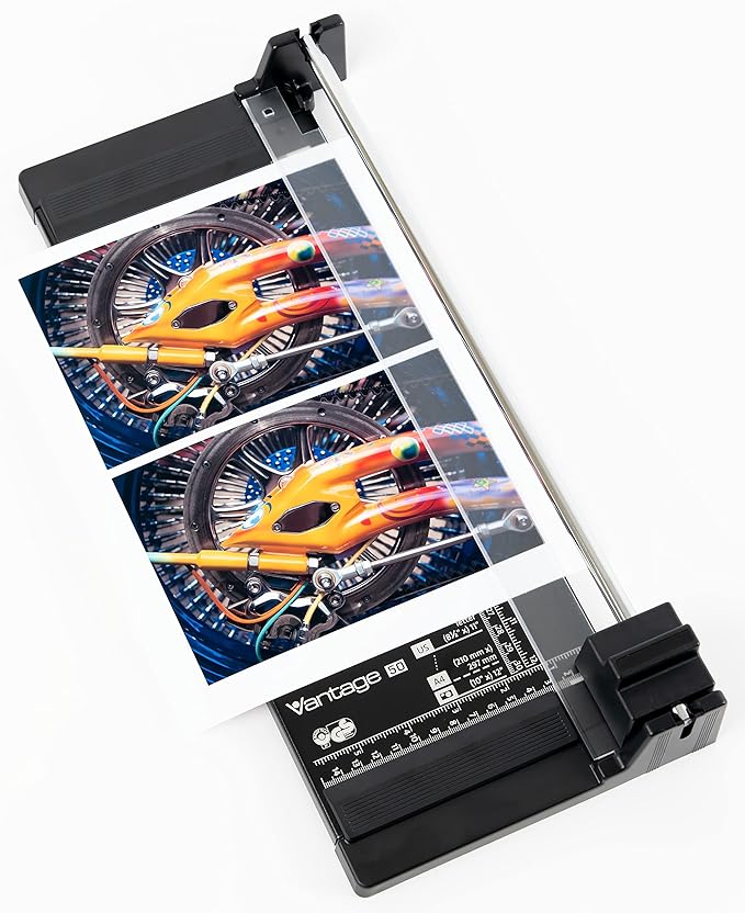 Dahle Vantage 50 Rotary Trimmer, 12" Cut Length, 5 Sheet Capacity, Self-Sharpening, Automatic Clamp, German Engineered Paper Cutter