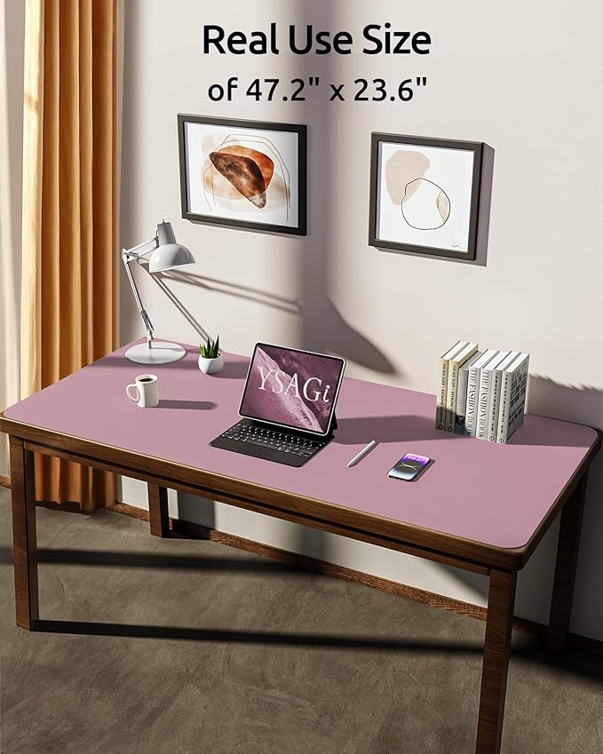 YSAGi Leather Desk Protector, Office Mat, Large Mouse Mat, Non-Slip PU Leather Blotter, Laptop Pad, Waterproof Writing Pad for Office and Home (Pale Mauve, 47.2" x 23.6")