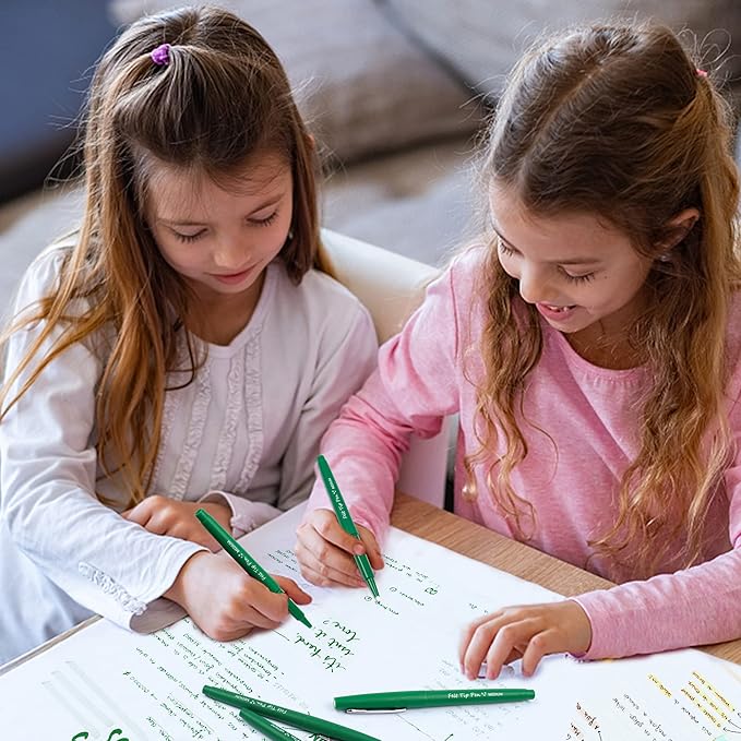 Lelix Felt Tip Pens, 15 Green Pack, 0.7mm Medium Point, Felt Tip Markers Pens for Journaling, Writing, Note Taking, Planner, Perfect for School Office and Art Supplies