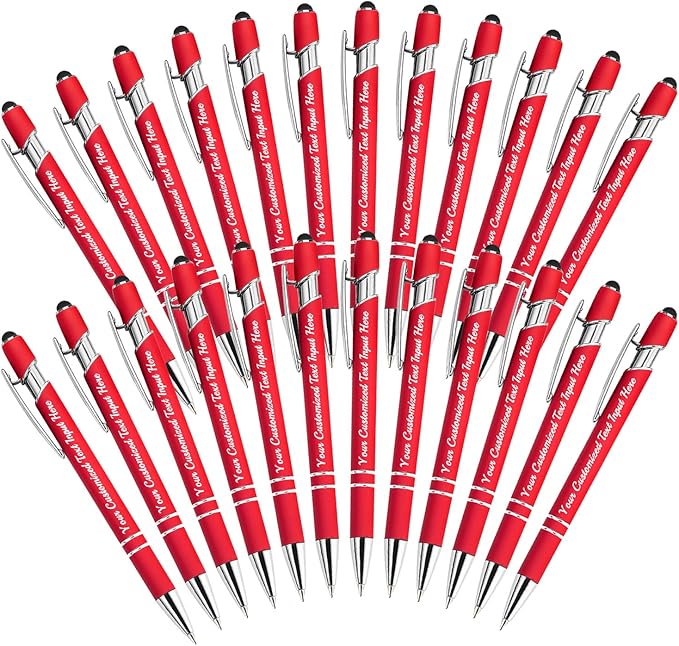 Personalized Ballpoint Pen 24pcs, Custom Pens Free Engraved Bulk with Name Logo, Soft Black Ink Stylus with Touch Metal Office, Gift for Anniversaries, Graduations, Birthdays