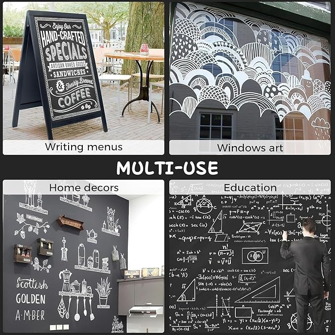 SFAIH White Liquid Chalk Markers - 6 Pack 0.7mm Fine Tip Wet Erase Chalkboard Markers for Signs, Windows, Glass, Chalk Pens with 20 Chalkboard Labels, Non Toxic