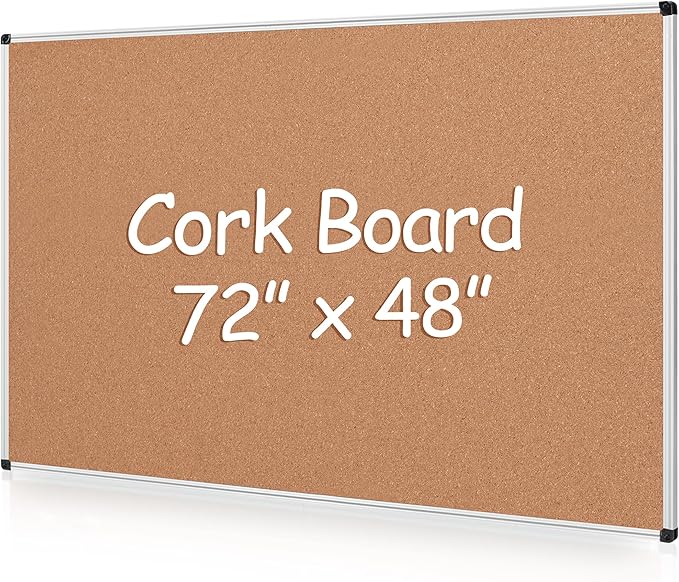 Board2by Extra Large Cork Bulletin Board 72" X 48", Silver Aluminum Framed 6'x4' Corkboard for Wall, Wall Mounted Notice Pin Board with 18 Push Pins for School, Home & Office