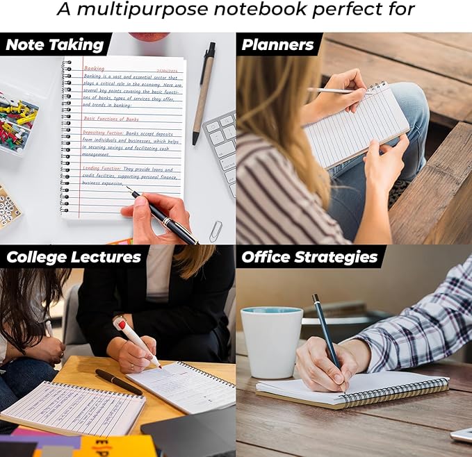 6 Pack Lined Journal Spiral Notebook College Ruled, 5.8 x 8.3, 120 Pages (60 Sheets), 100 GSM Thick Paper Notebooks, Daily Writing Journals for Men and Women, Work, Office & School Supplies