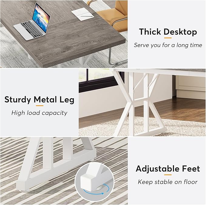 Tribesigns 70.8-Inch Executive Desk, Large Computer Office Desk Workstation, Modern Simple Style Laptop Desk Study Writing Table Business Furniture for Home Office (Grey/White, 70.8 Inch)