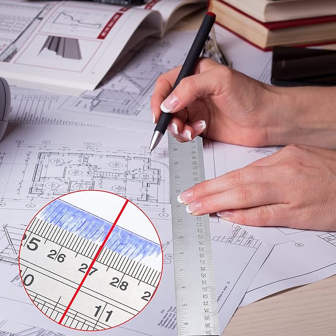 Metal Ruler 6 Inch:[1 Pieces 6 Inch] Non-Slip Cork Backing Rulers with Inch and Centimeters Prevent Ink Leakage:for School Office Drawing Engineering