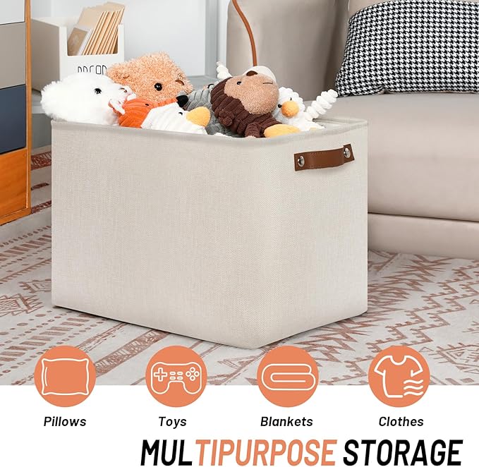 DULLEMELO Large Storage Baskets, Fabric Storage Bins for Organizing Clothes, Large Storage Bins with Handles for Shelves Closet Organizers, Fabric Storage Baskets for Toy Organizers(Beige)