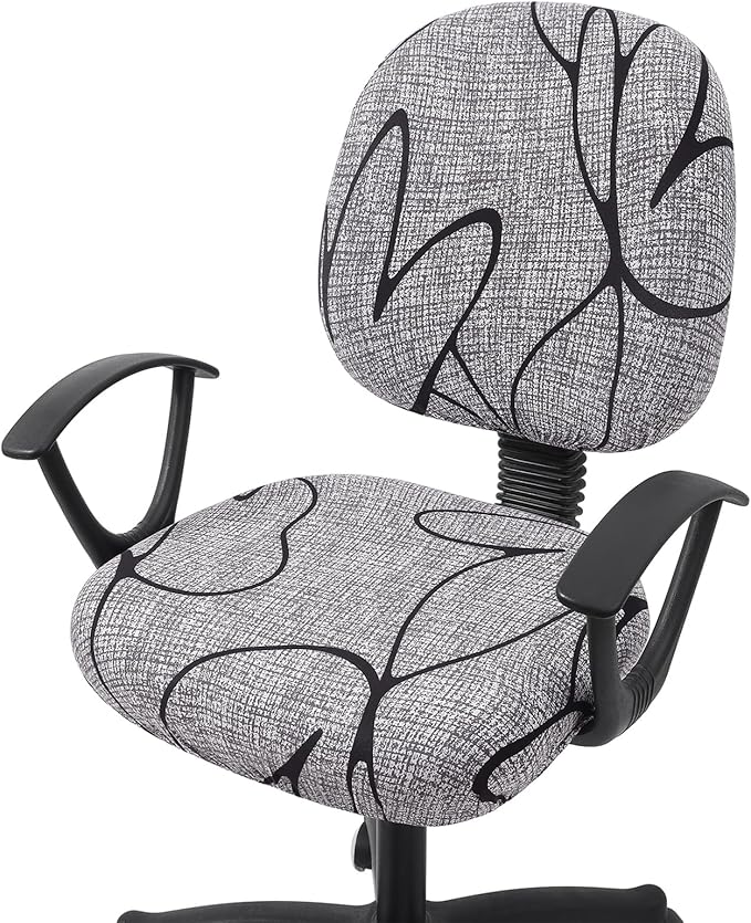Smiry Stretch Printed Office Computer Chair Covers, Universal Washable Removable Desk Rotating Chair Slipcovers Protector, Seat + Backrest Cover - Grey and Black