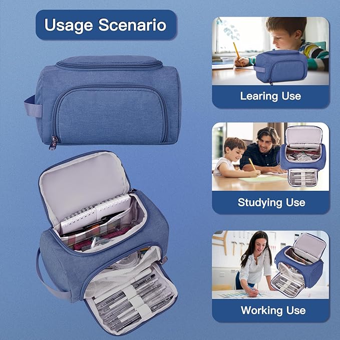 Large Pencil Pouch,Pencil Case Aesthetic,Zipper Pencil Box For Girls Back To School Supplies Emergency Bag Makeup Bag (DeepBlue)