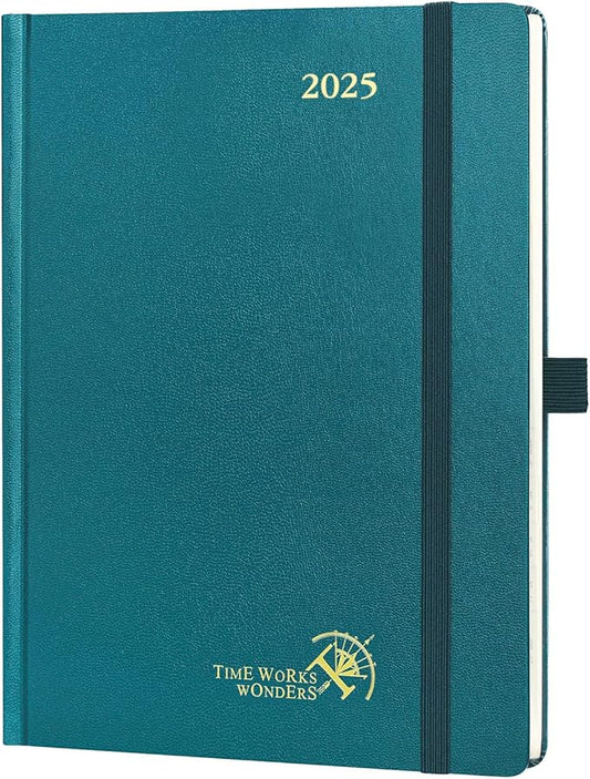 POPRUN 2025 Planner (Medium Size 8.5''x 6.5'' Hardcover) - Daily Weekly and Monthly Calendar Agenda 2025 Appointment Book with Hourly Time Slots, Monthly Tabs, 100 GSM - Pacific Green