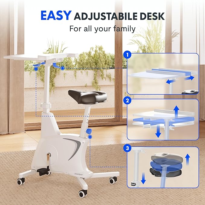 FLEXISPOT 3-in-1 Small Standing Desk Adjustable Height Movable Rolling Desks Laptop Desks Workstation with Integrated Pedal Exerciser Wide Seat, Desk for Home Office Corner Small Space, White