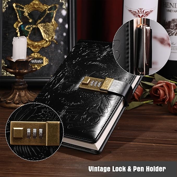 TIEFOSSI Diary with Lock for Women Girls, Lined Locked Journal, Butterfly Journal Notebook with Pen and Bookmark, A5 Refillable Locking Journals for Writing, 224 Numbered Pages