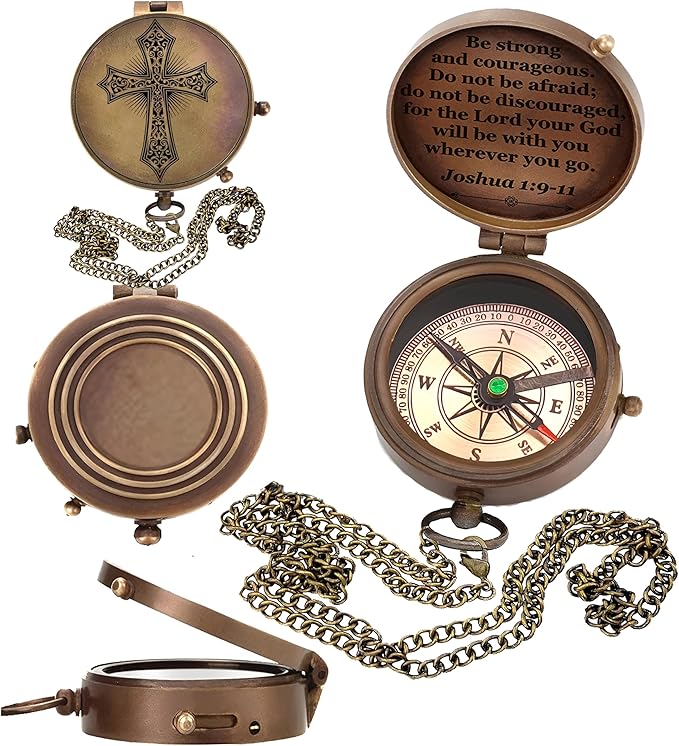 Baptism Gift Personalized Keepsake Compass Engraved Cross and Be Strong and Courageous, Confirmation Gift Ideas, Gift of Faith. Missionary