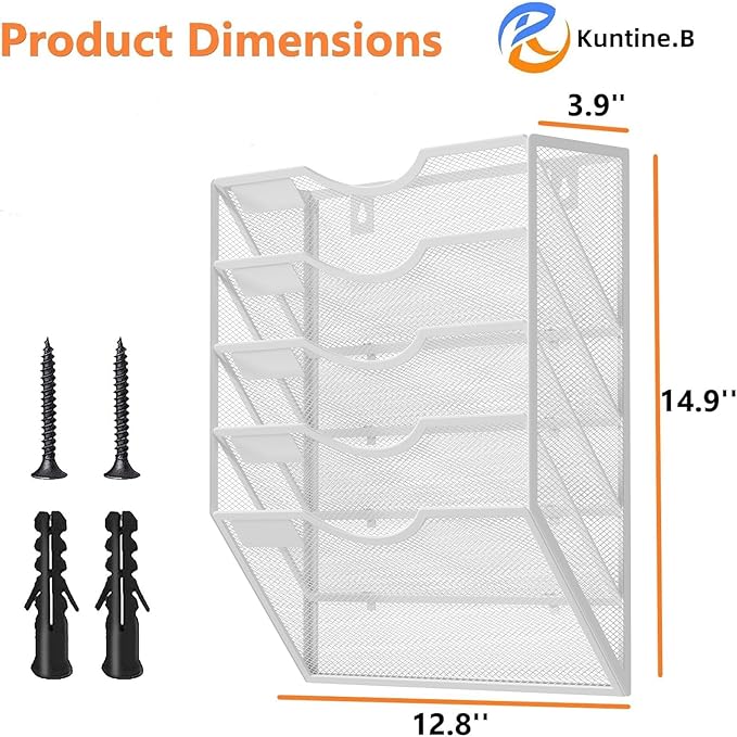 Kuntine.B Wall File Organizer Office Hanging Magazine Holder Wall File Organizer for Office Home (White, 5 Tier)