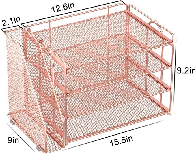 Spacrea Desk Organizers and Accessories, Paper Organizer for Desk with File Organizer, Desk Accessories & Workspace Organizers for Office Supplies (Rose Gold)