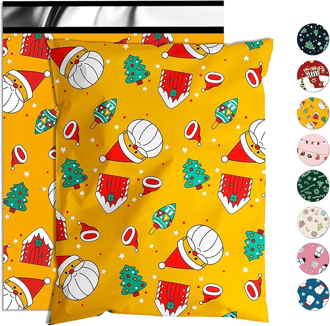 Christmas Poly Mailer 10x13 Inch 100 Pcs, Waterproof Shipping Bags for Clothing, Tear-Resistant Mailier, Strong Mailing With Self-Seal - Santa Claus Printed