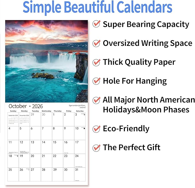 2026 Wall Calendar,Calendar 2026, July 2025 - December 2026, Wall Calendar Exotic Destinations, 12" x 24" Opened,Full Page Months Thick & Sturdy Paper for Calendar Organizing & Planning