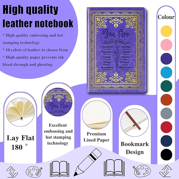 Purple A5 Lined Leather Journal Notebook,Inspirational Christian Gifts Hardcover Executive Notebooks for Men Women,200 Pages 100 Gsm Thick Ruled Paper Daily Diary for School,Family ,Friends,Work (You Beautiful Purple)