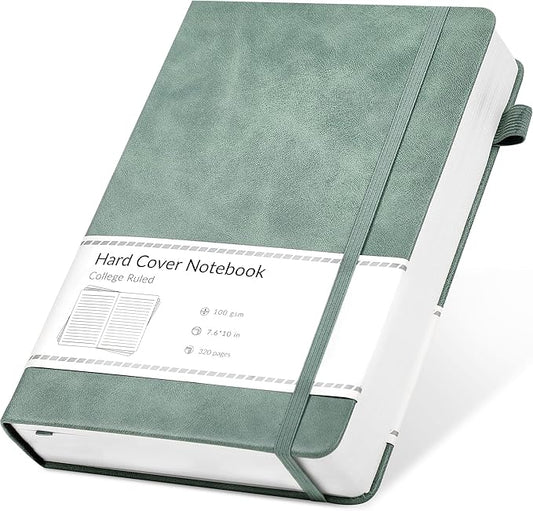 CAGIE Lined Journal Notebook, 320 Pages College Ruled Notebook, 100 Gsm Paper Thick Journal, B5 Hardcover Leather Journals for Writing Women Men, 7.6x10In, Green