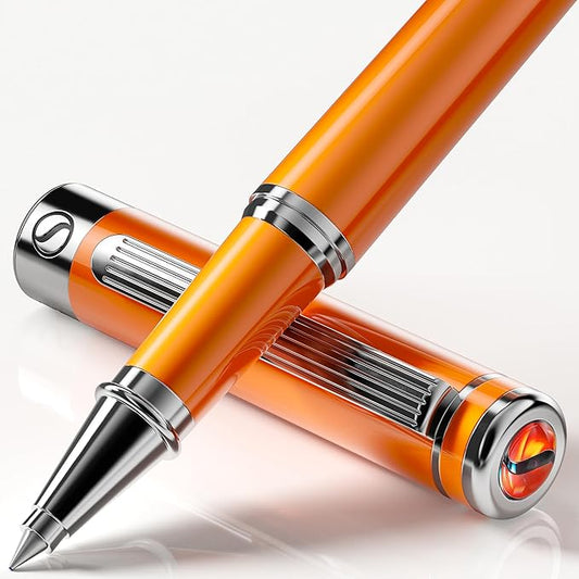 Scriveiner Orange Rollerball Pen - Stunning Luxury Pen With Chrome Finish, Schmidt Ink Refill, Best Roller Ball Gift Set for Men & Women, Professional, Executive Office, Nice Pens